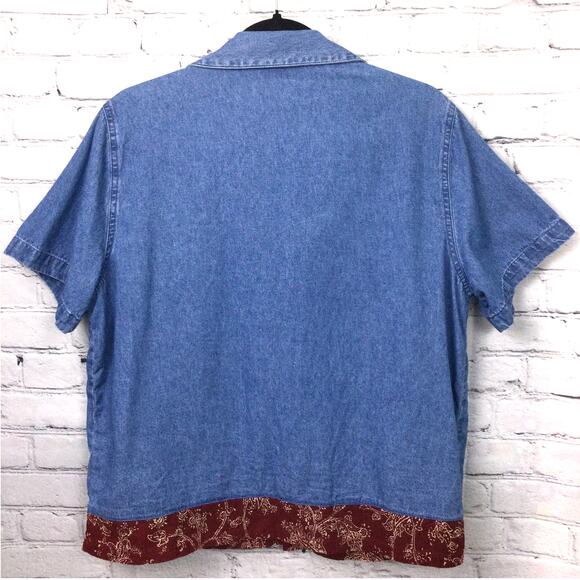 Lemon Grass VTG Chambray Farmcore Patch Short Sleeve Blue Collared Shirt Large - Picture 4 of 14